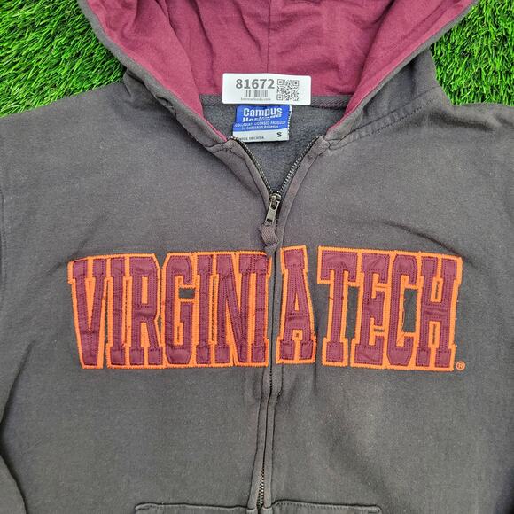 Virginia Tech Hokies Zip Hoodie Small 20x22 Baggy Black Gray - Picture 13 of 15